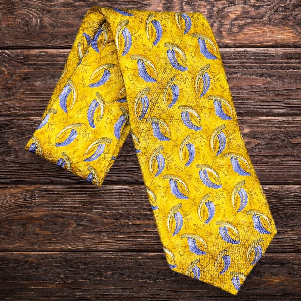 Robert Talbott Studio -‎ Necktie 100% Silk - Yellow & Blue Tie - 58" Length USA